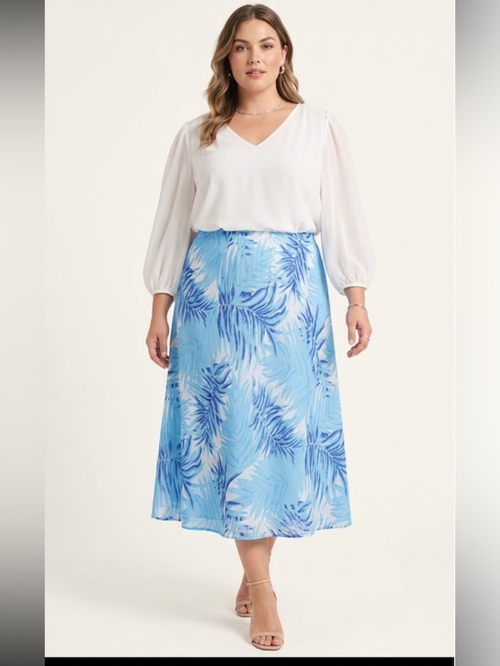 DELTA BURKE Vintage blue floral tropical print long skirt Size 24W